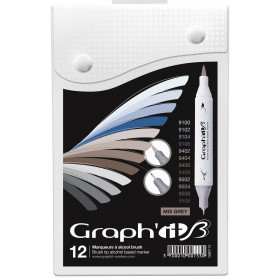 GI80113 Graph'it Twintip Markers Set 12 Mix Greys